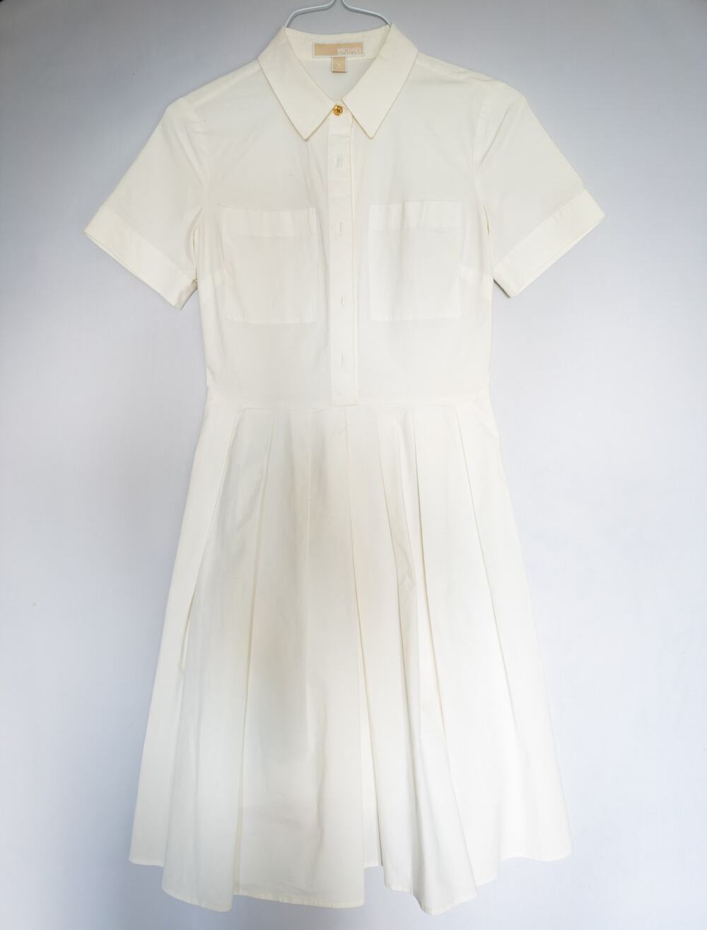 MICHAEL Michael Kors Short Sleeve Cotton Shirtdress with Pleated Skirt Small S